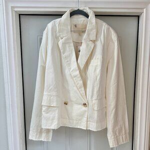Anthropologie Pilcro Blazer Frayed Hem Ivory Cropped XL NWT